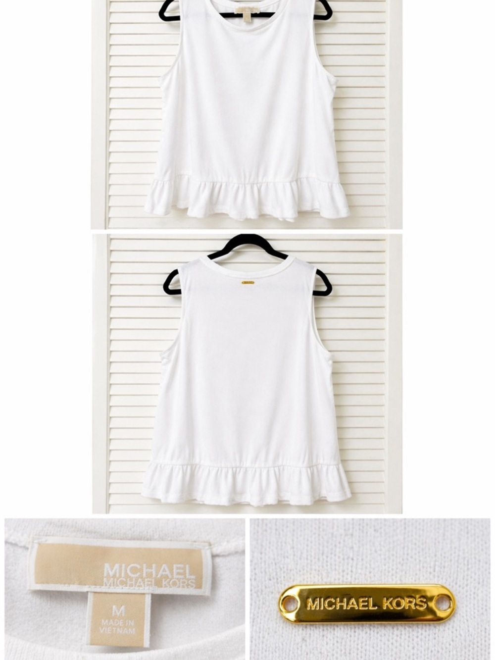 MICHAEL Michael Kors womens White Ruffle-Hem Tank Top